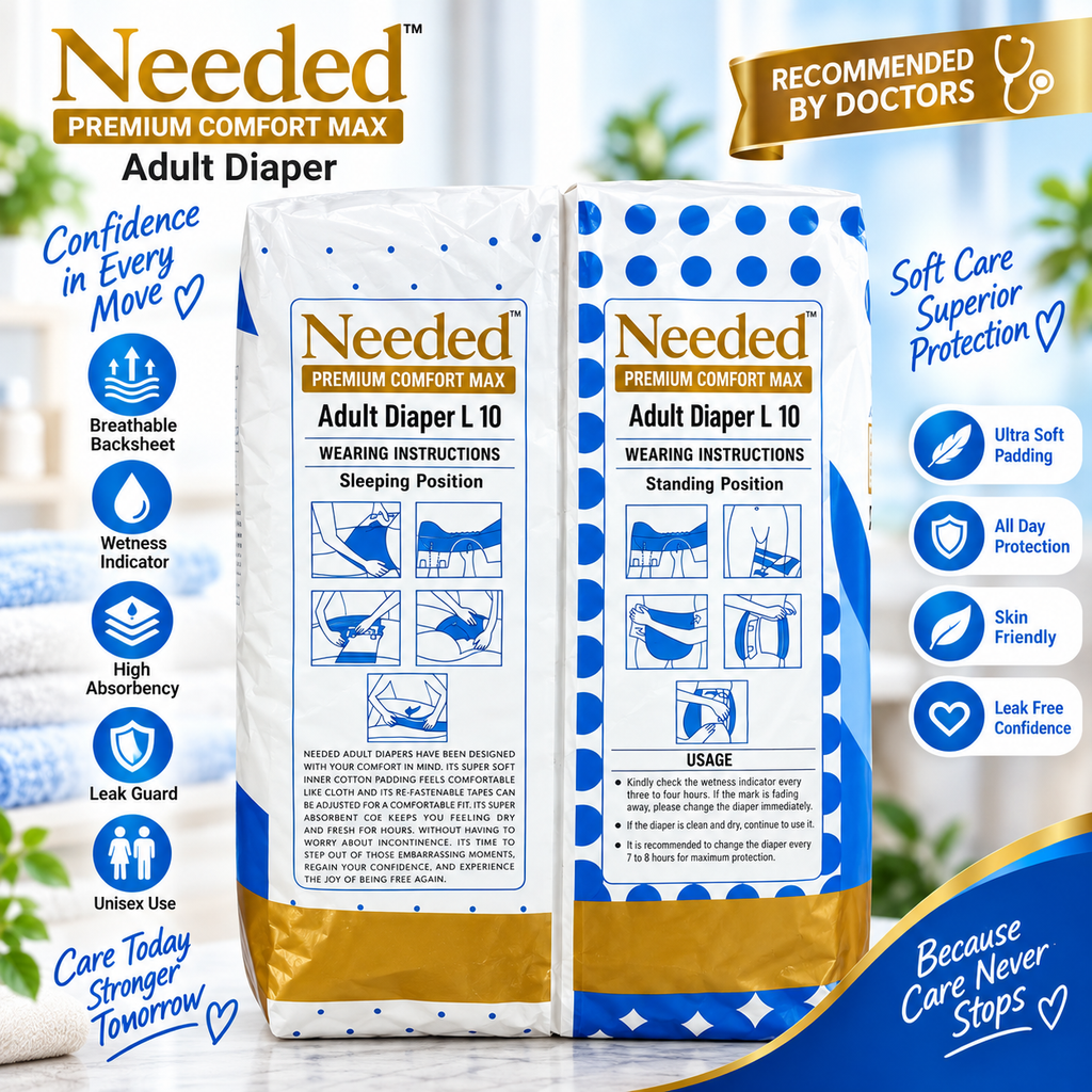 Needed Premium Comfort Max Adult Diapers- L I 10 Pieces