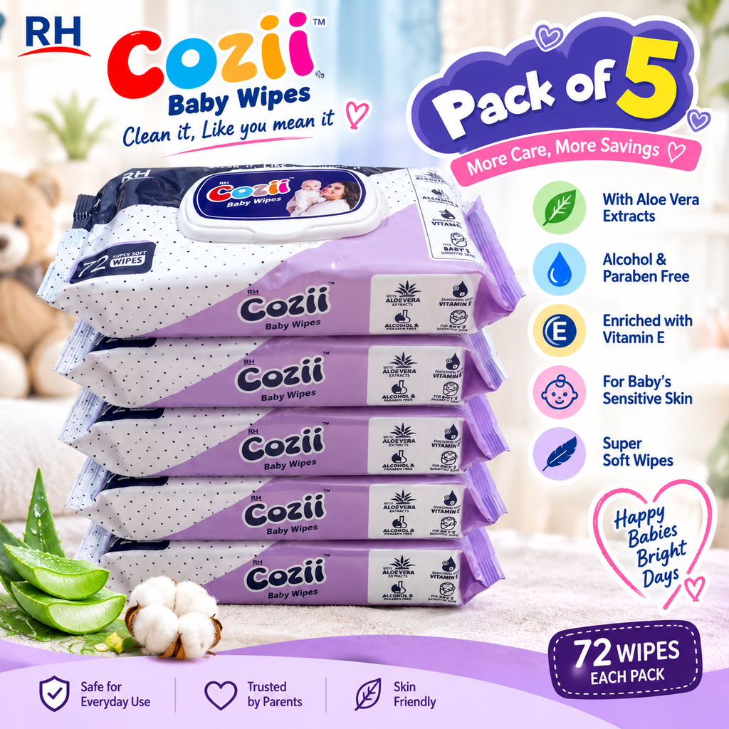 RH Cozii Baby Wipes- pack of 5 I 360 wipes