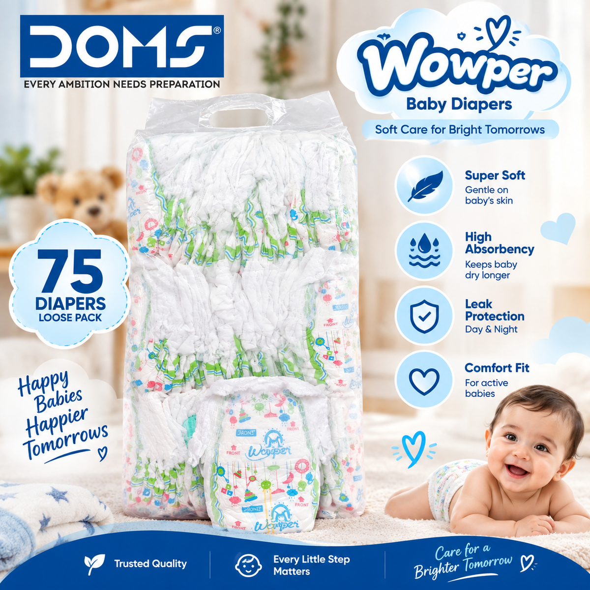 Doms Wowper Baby Diapers-75 Diapers S & XXL (Loose Pack)
